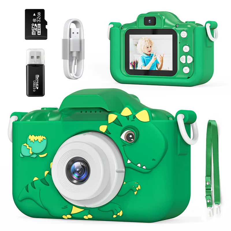 Back view of kids’ camera with dinosaur design – fun and safe camera for children