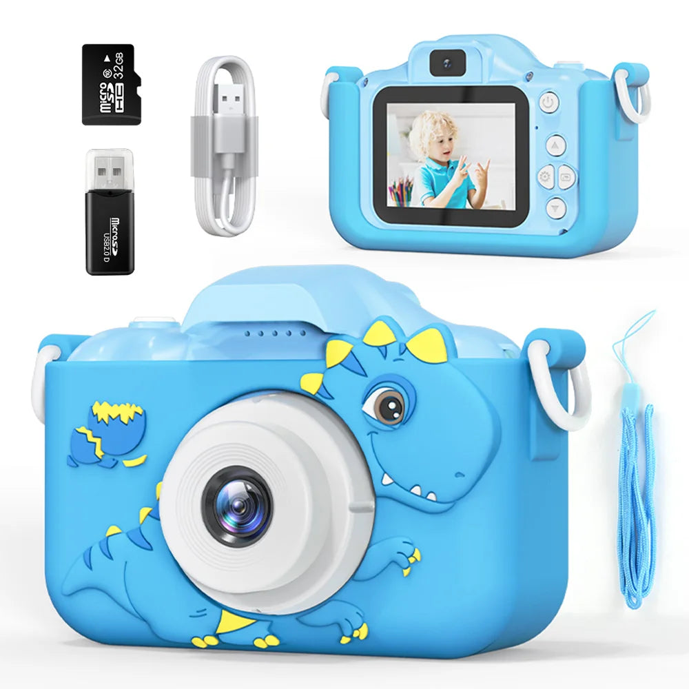 Back view of kids’ camera with dinosaur design – fun and safe camera for children