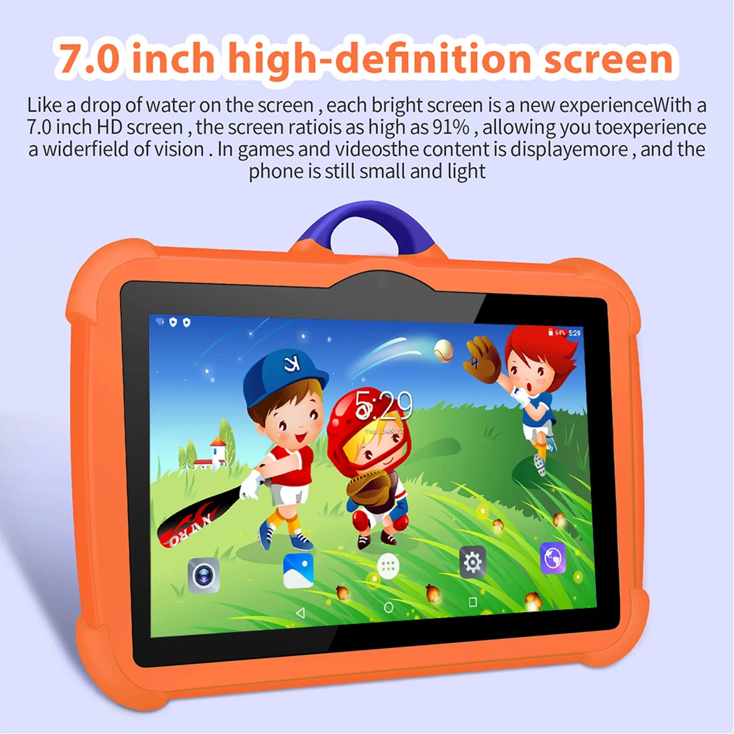 High-resolution 7-inch IPS display on kids' Android tablet with educational apps and games